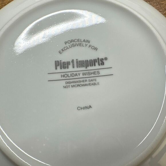 Pier 1 Imports appetizer plates Holiday Wishes set of 4 Original Box Porcelain - Picture 6 of 9
